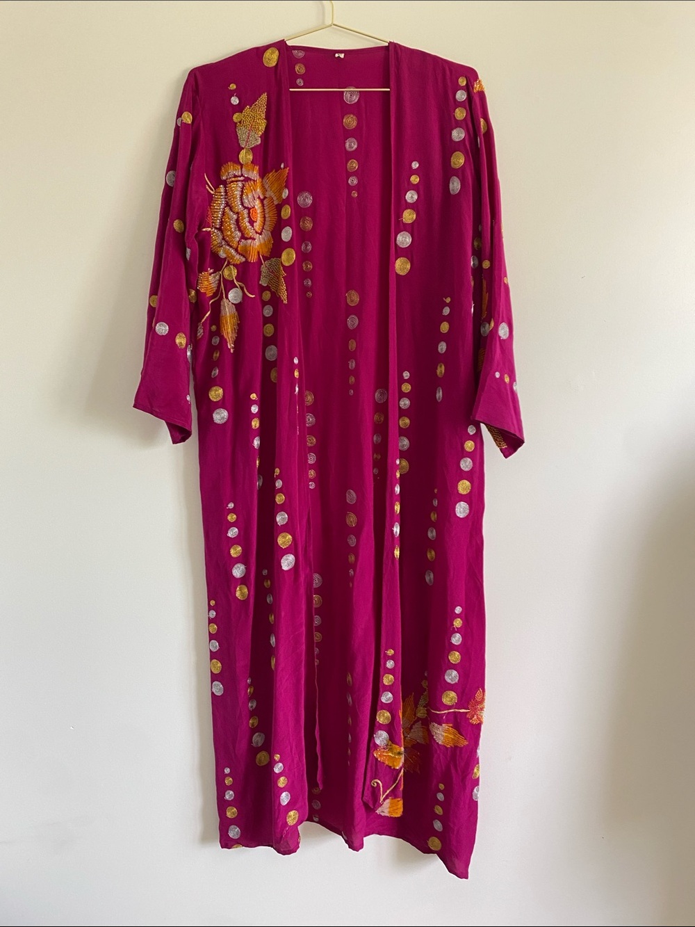 Sun Child Silk Embellished Maxi Kimono Duster | Free Size - Picture 3 of 12